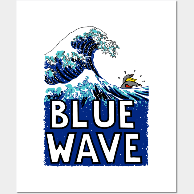 Blue Wave (After Hokusai) (With Text) Wall Art by SignsOfResistance